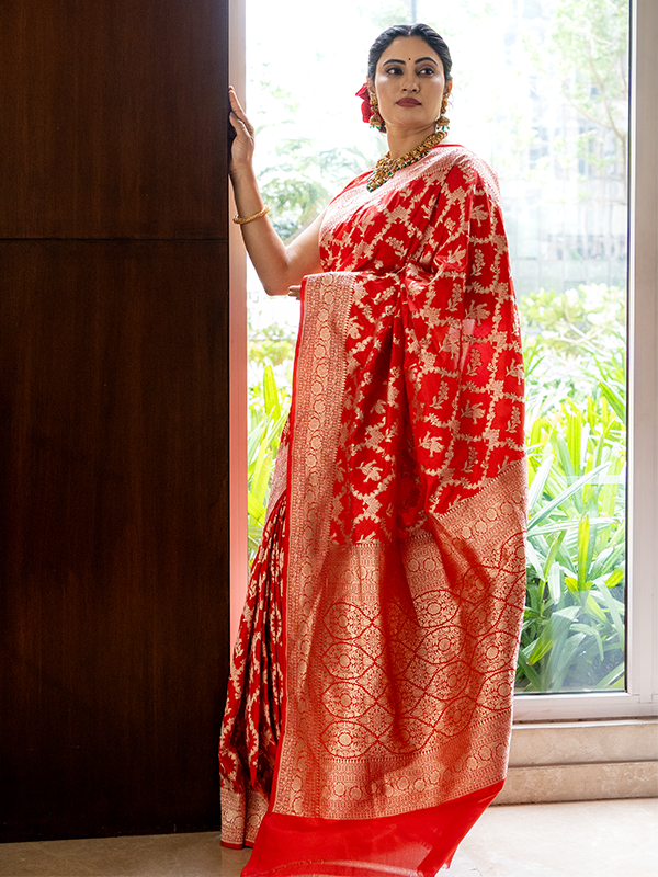 Handloom Katan tiffi Jungle Bridal Flame - Image 4