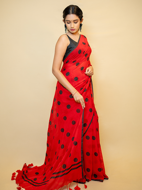 Polka Dots Mulcotton No Blouse Saree - Image 4