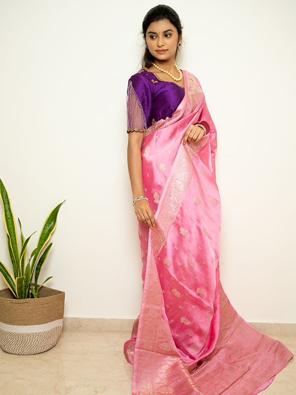 Pure Mashru Crepe Silk Saree - Single Flower - Image 3