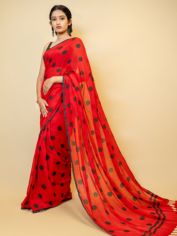 Polka Dots Mulcotton No Blouse Saree - Image 3