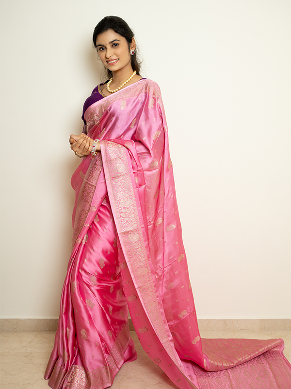 Pure Mashru Crepe Silk Saree - Single Flower - Image 2
