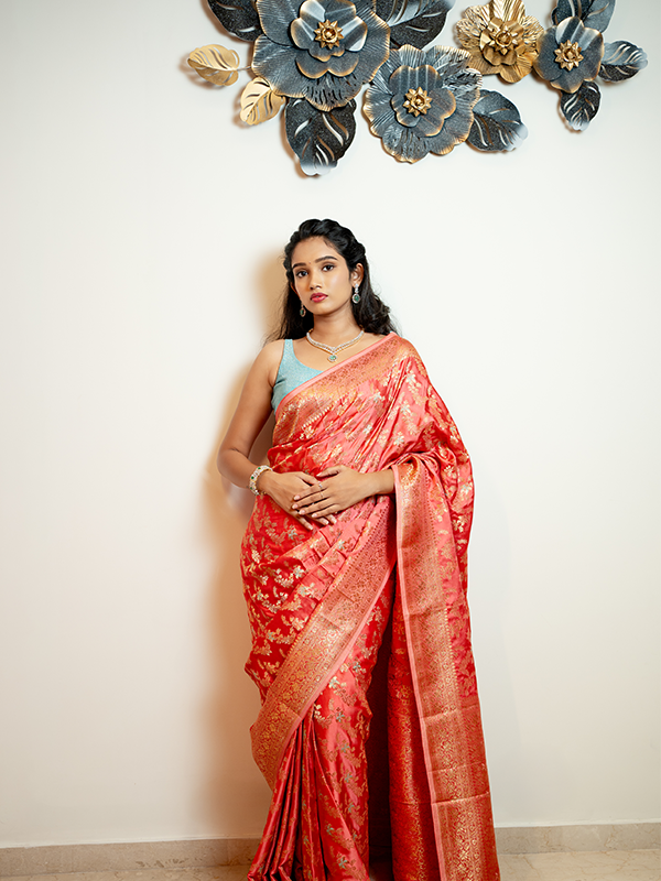 Pure Mashru Crepe Silk Saree ? Coral Bloom - Image 2