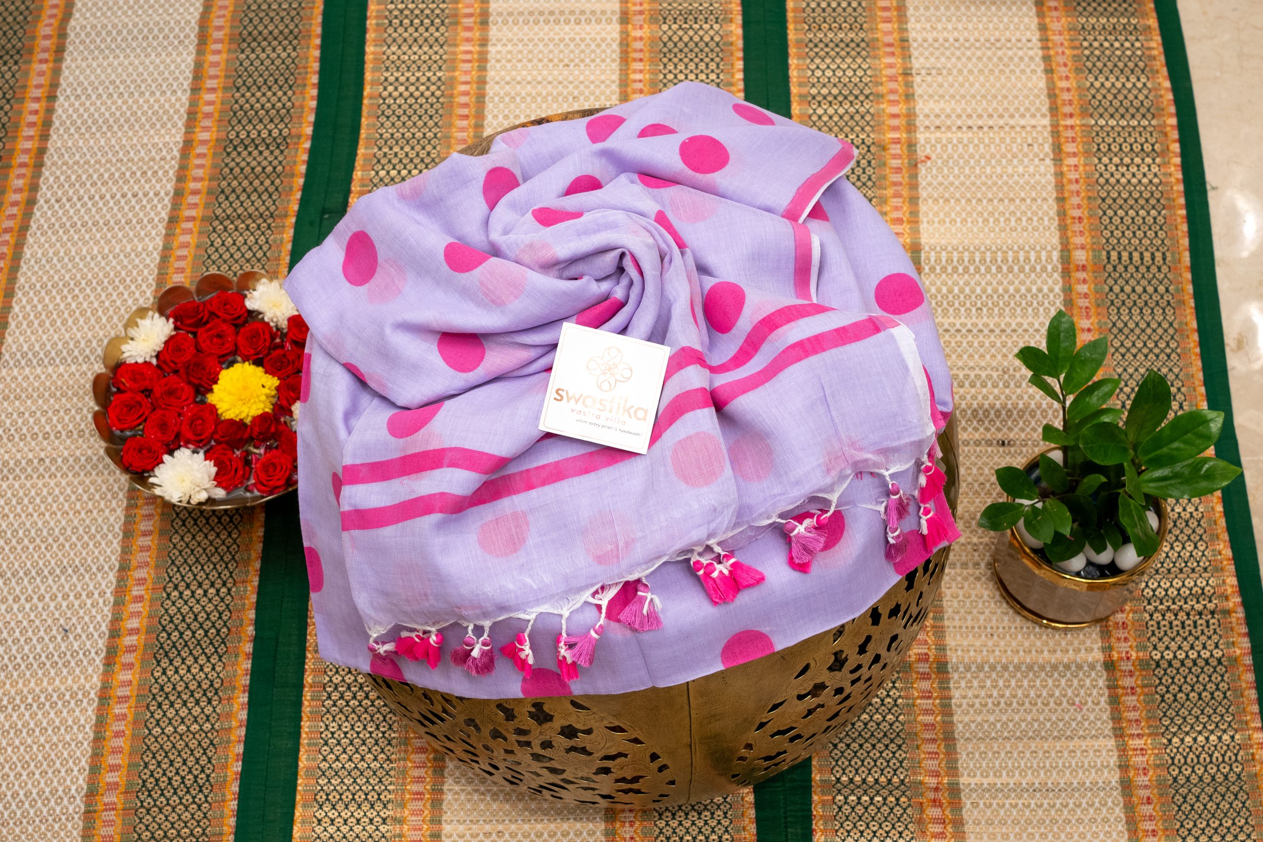 Polka Dots Mulcotton No Blouse Saree - Image 5