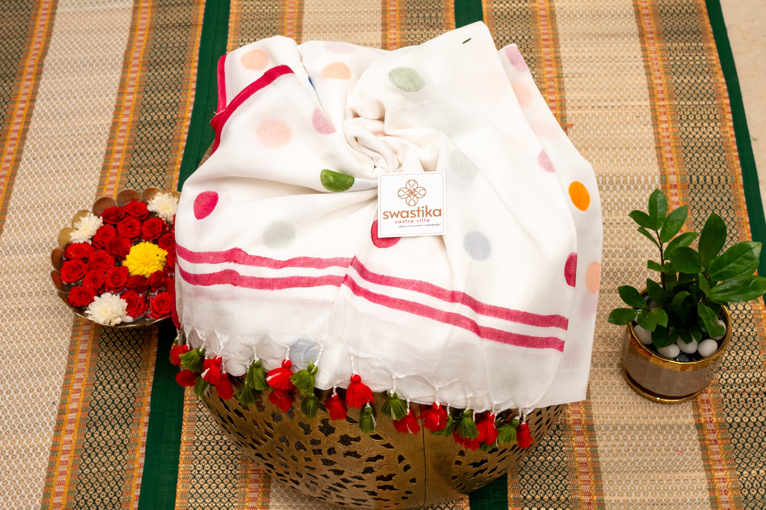 Polka Dots Mulcotton No Blouse Saree - Image 9