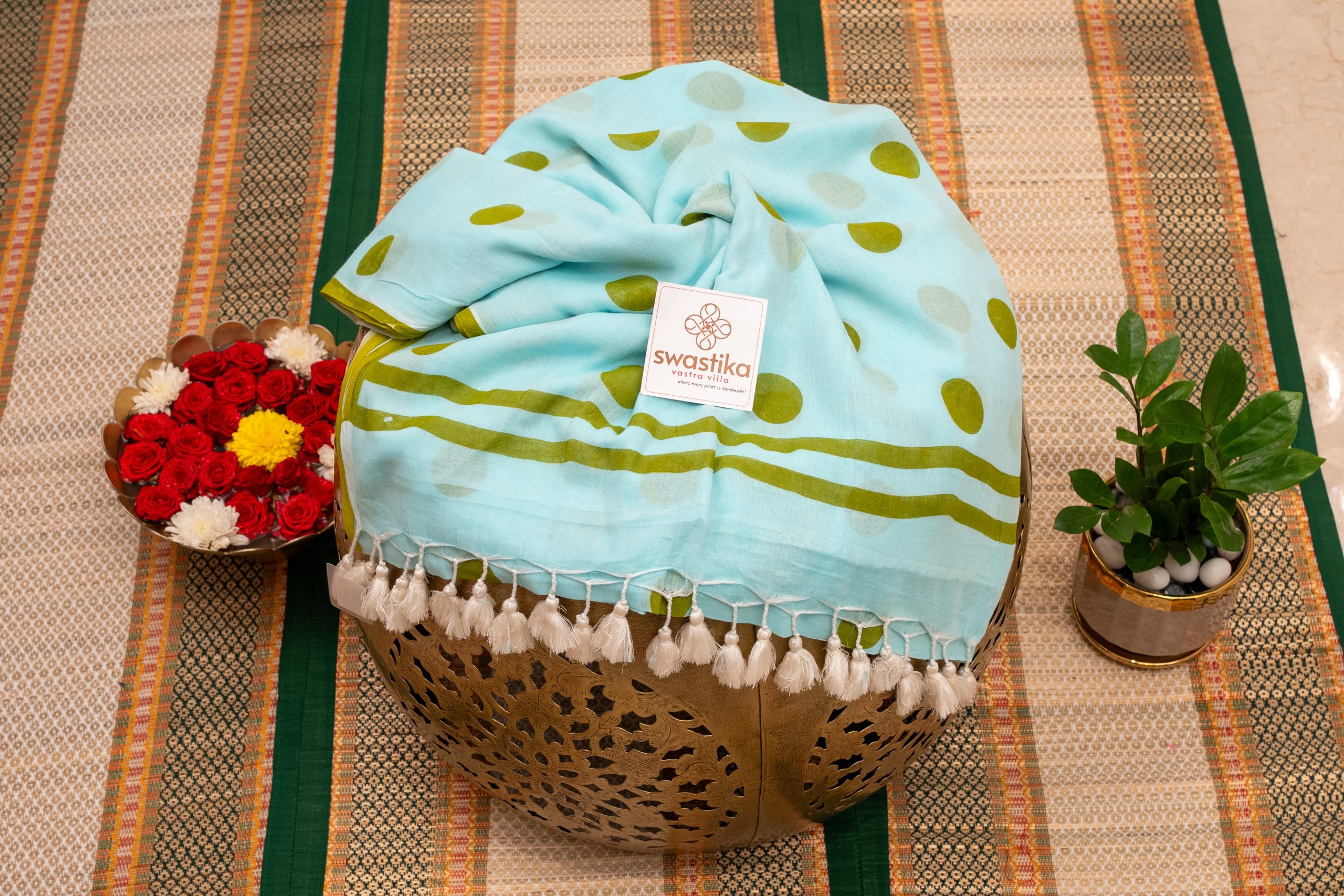 Polka Dots Mulcotton No Blouse Saree - Image 11