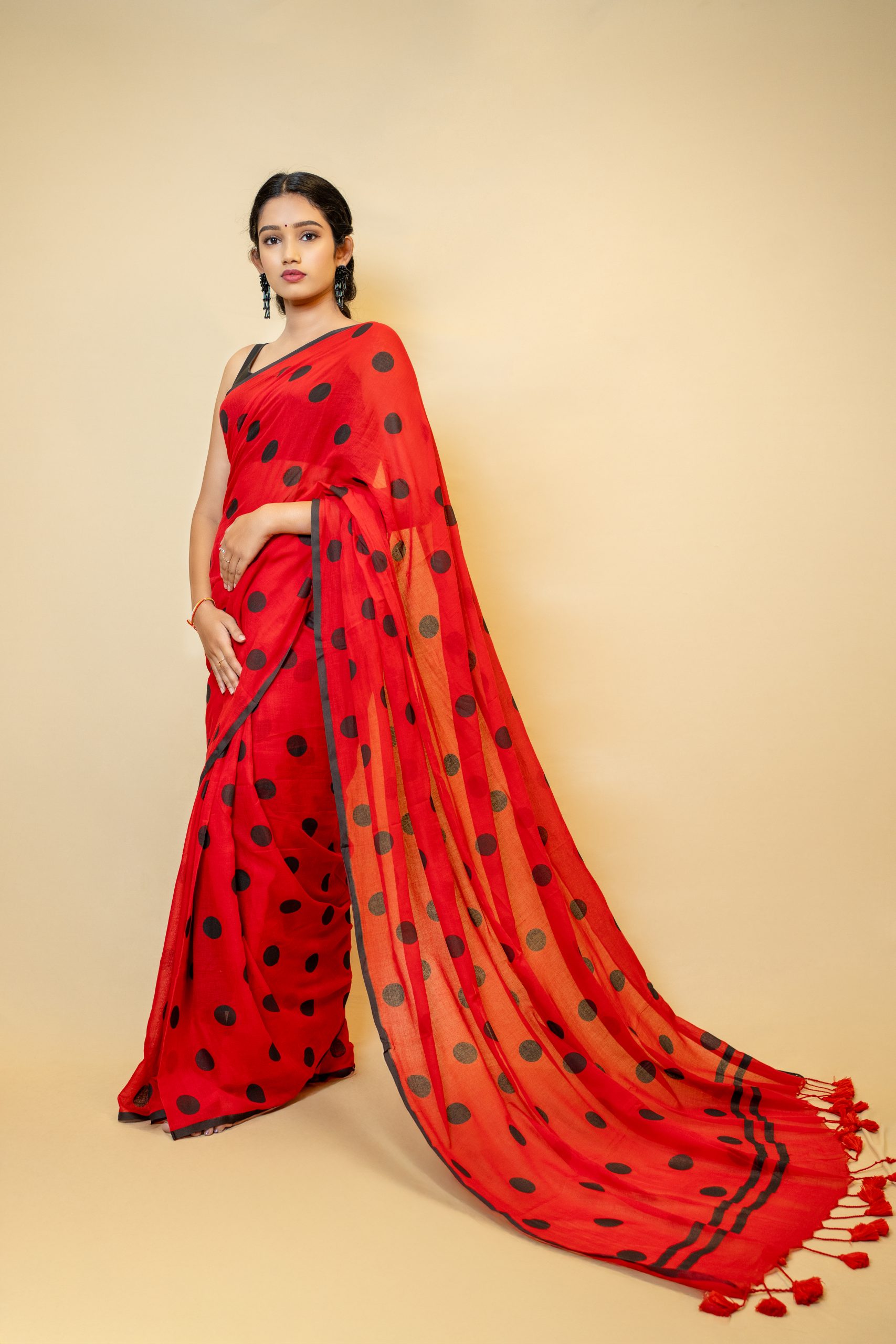 Polka Dots Mulcotton No Blouse Saree - Image 12