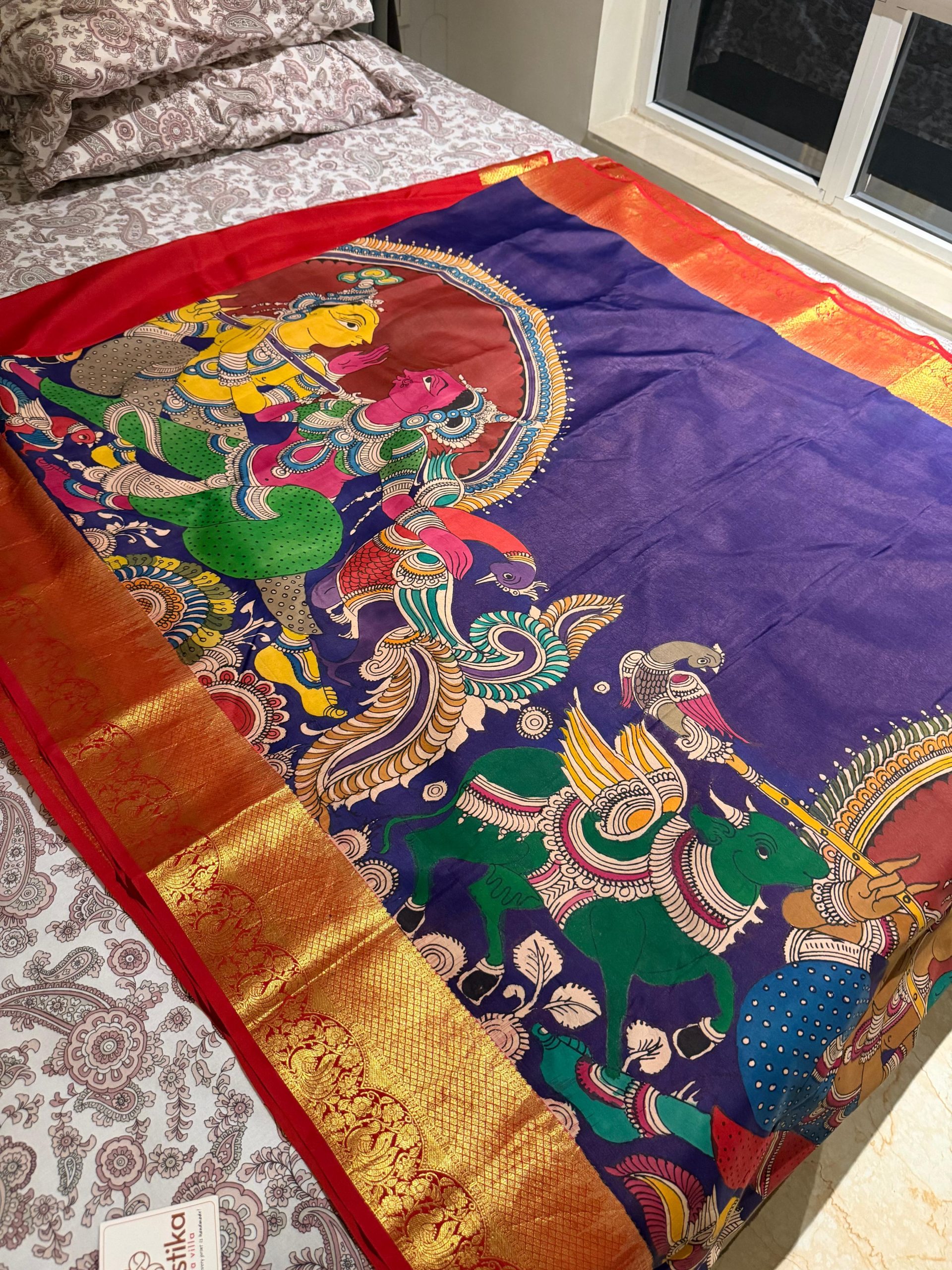 Pure Pen Kalamkari Pattu Saree - (Hand-drawn Kalamkari motifs on luxurious silk, art, and elegance in every drape) - Image 6