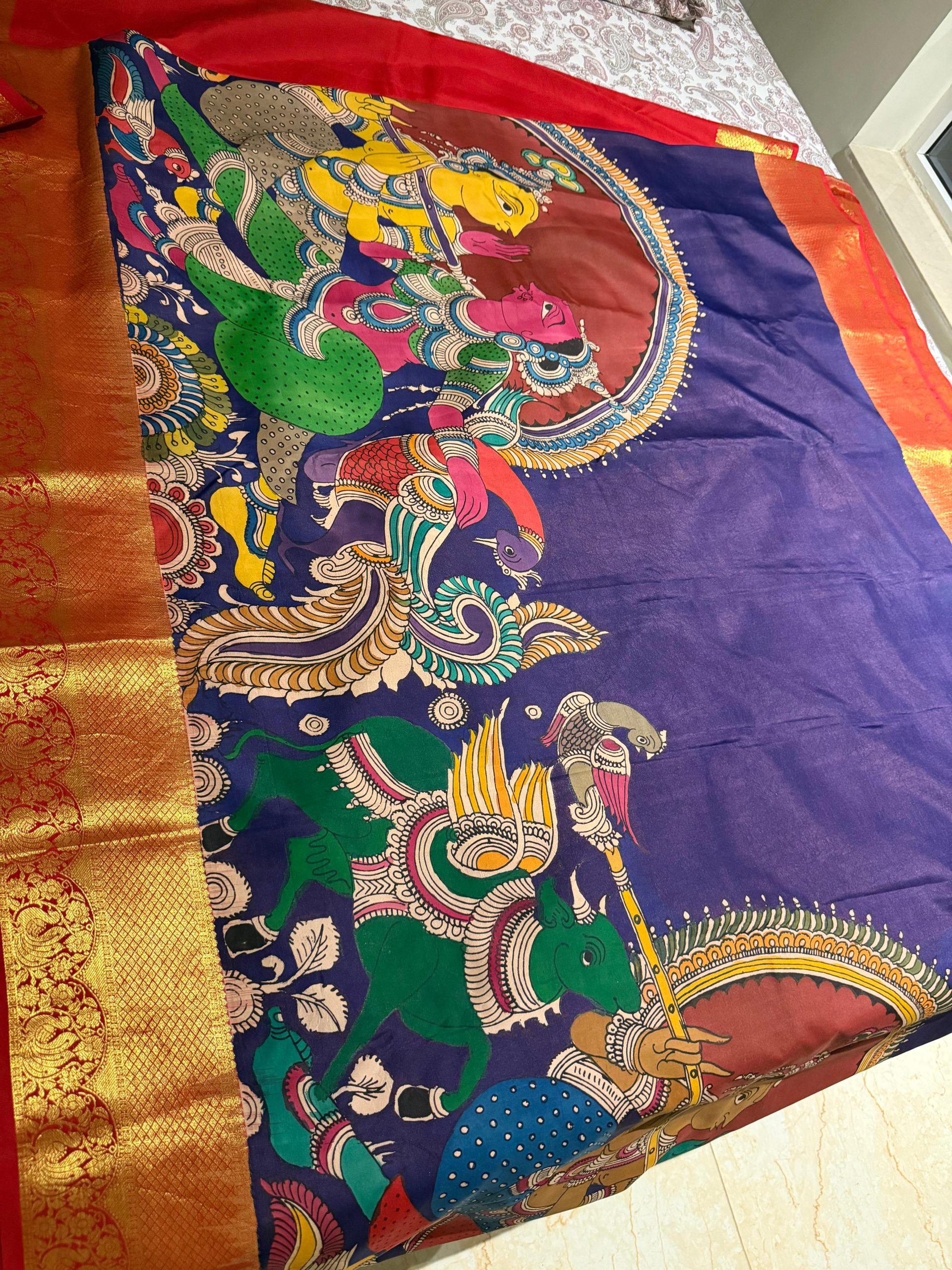 Pure Pen Kalamkari Pattu Saree - (Hand-drawn Kalamkari motifs on luxurious silk, art, and elegance in every drape) - Image 4
