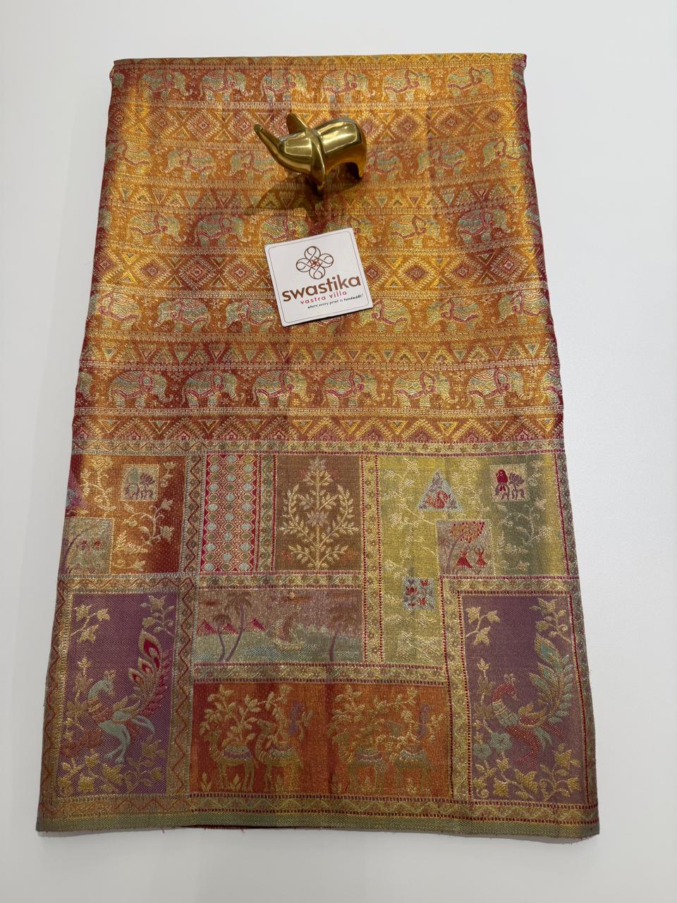 Double Zari Weaving Pure Kanchi MeenaKari - (Traditional gold silk saree with intricate multicolor motifs and borders) - Image 3